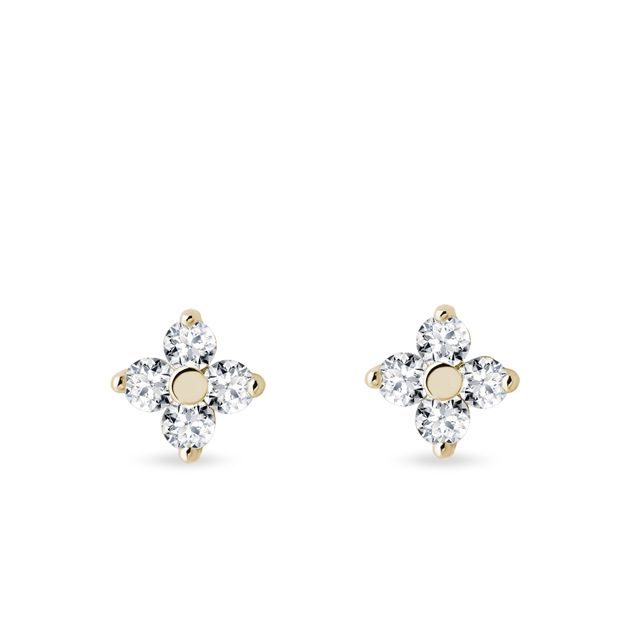BOUCLES D'OREILLES TRÈFLE À QUATRE FEUILLES EN OR JAUNE ET DIAMANTS - PUCES D'OREILLES EN DIAMANT - BOUCLES D'OREILLES