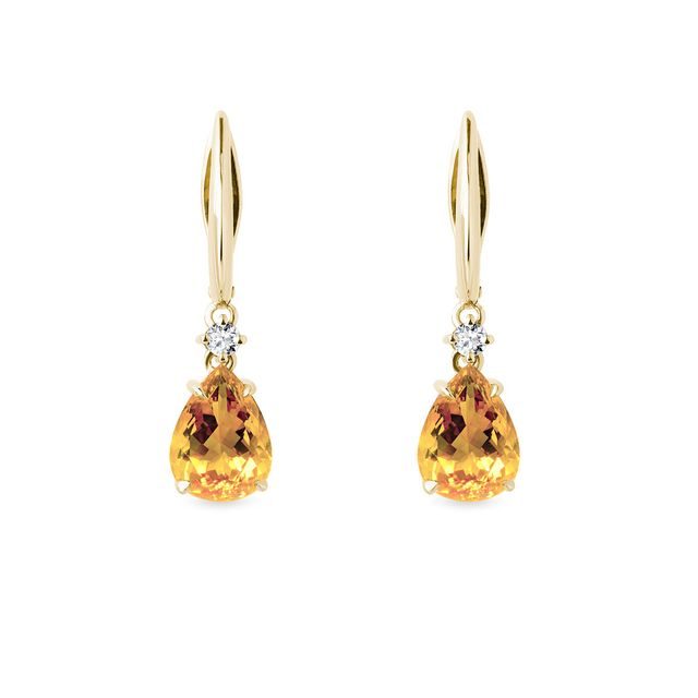 GOLD EARRINGS WITH CITRINES AND BRILLIANTS - CITRINE EARRINGS - EARRINGS