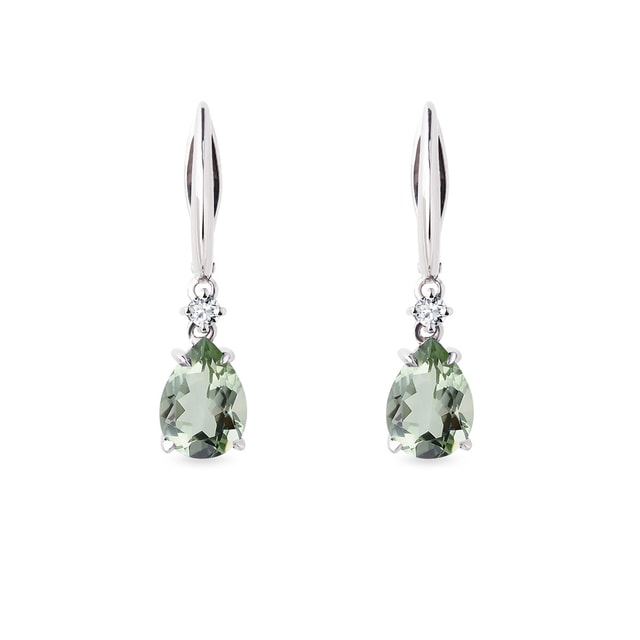 BOUCLES D'OREILLES FORGÉES EN OR BLANC AVEC AMÉTHYSTES VERTES - BOUCLES D'OREILLES EN AMÉTHYSTE - BOUCLES D'OREILLES