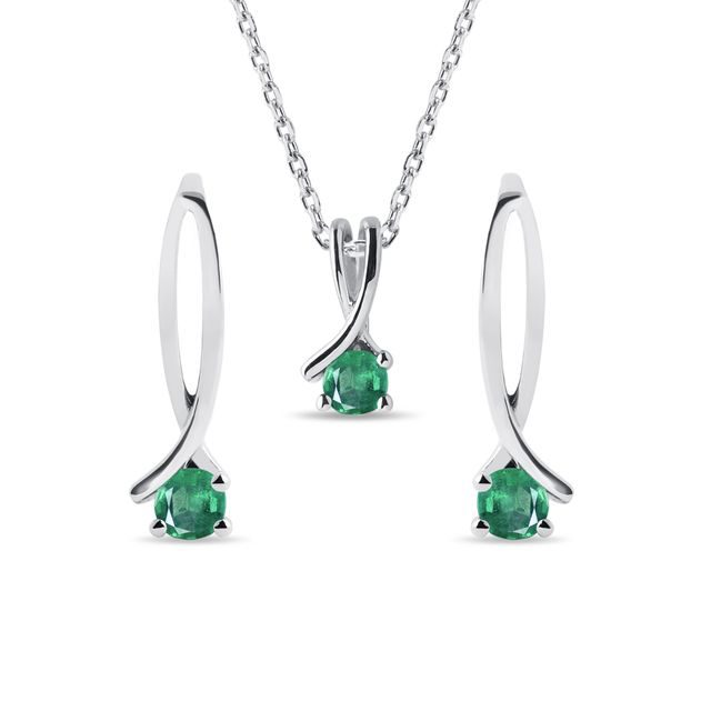 Emerald White Gold Ribbon Jewellery Set