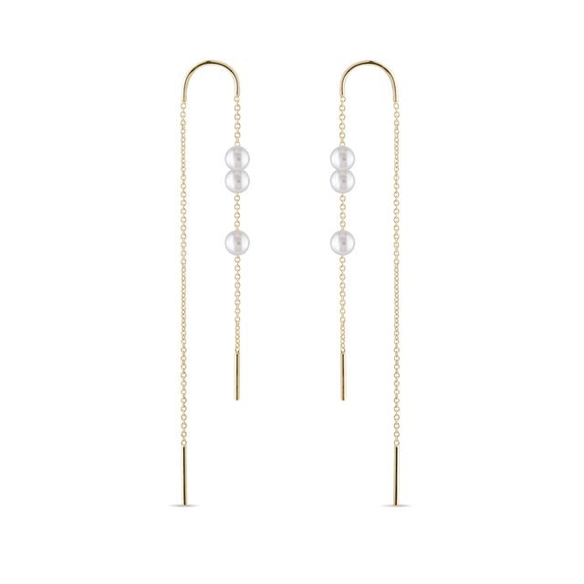 Pearl Bar Threader Gold Earrings