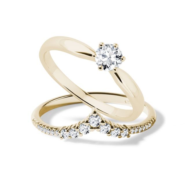 LUXUSNÍ SET PRSTENŮ S DIAMANTY VE ŽLUTÉM 14K ZLATĚ - SADY SNUBNÍCH A ZÁSNUBNÍCH PRSTENŮ - ZÁSNUBNÍ PRSTENY