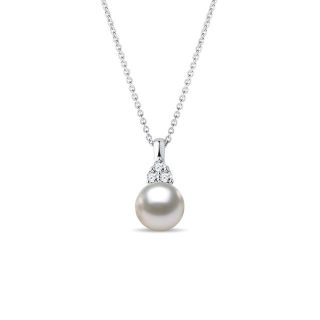 COLLIER EN OR BLANC AVEC PERLE D'AKOYA ET DIAMANT - PENDENTIFS EN PERLES - PERLES