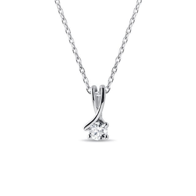 Double Ribbon Diamond Necklace in White Gold