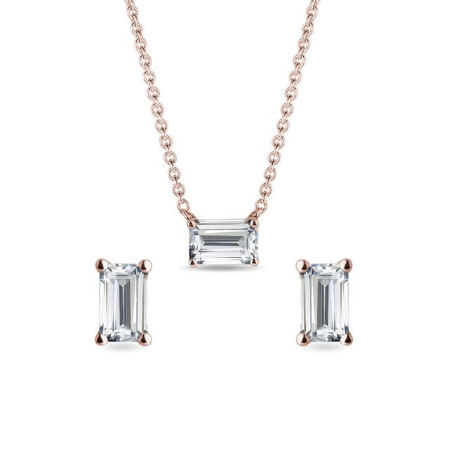 MOISSANITE EARRING AND NECKLACE SET MADE OF ROSE GOLD - JEWELRY SETS - FINE JEWELRY
