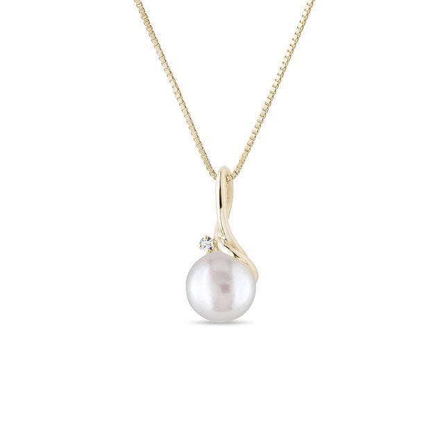 FRESHWATER PEARL AND DIAMOND GOLD NECKLACE - PEARL PENDANTS - PEARL JEWELRY
