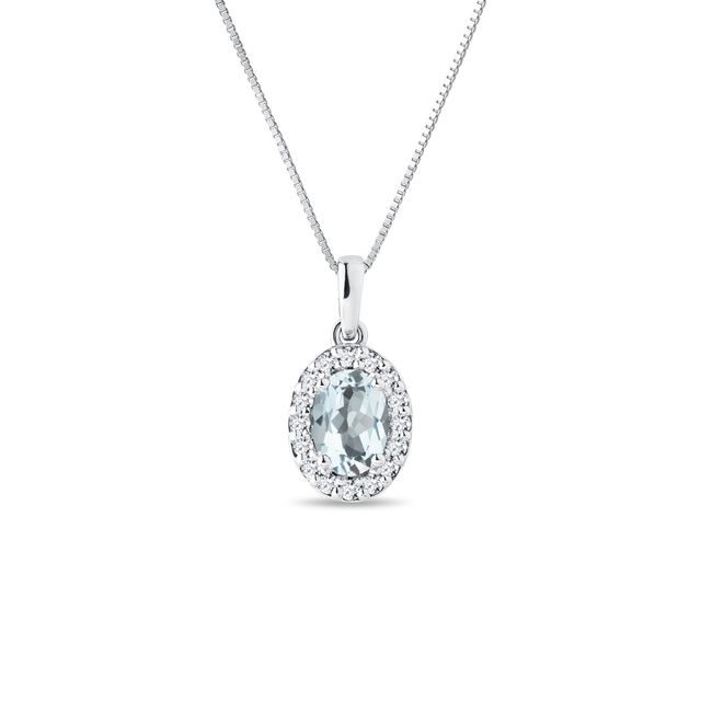AQUAMARINE AND DIAMOND PENDANT IN WHITE GOLD - AQUAMARINE NECKLACES - NECKLACES