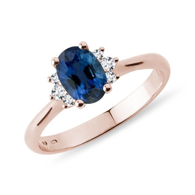BAGUE DE FIANÇAILLES EN OR ROSE AVEC SAPHIR ET DIAMANTS - BAGUES DE FIANÇAILLES EN SAPHIR - BAGUES DE FIANÇAILLES