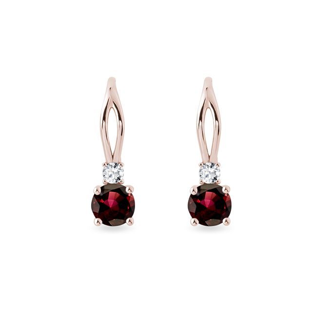 BOUCLES D'OREILLES EN OR ROSE AVEC GRENAT ET DIAMANTS - BOUCLES D'OREILLES EN GRENAT - BOUCLES D'OREILLES