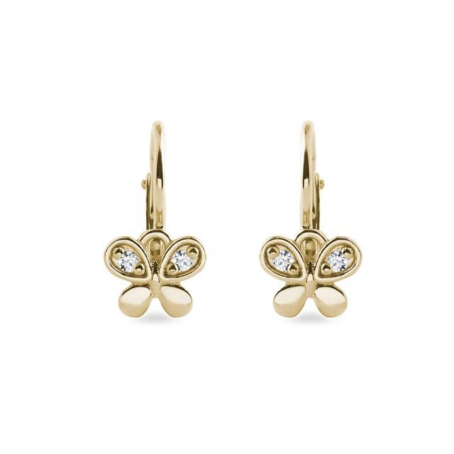 BOUCLES D'OREILLES PAPILLONS POUR ENFANTS EN OR JAUNE AVEC DIAMANTS - BOUCLES D'OREILLES POUR ENFANTS - BOUCLES D'OREILLES