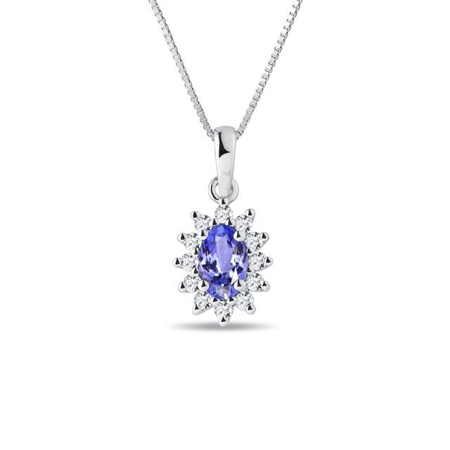 COLLIER EN OR BLANC AVEC TANZANITE ET DIAMANTS - COLLIERS AVEC TANZANITE - COLLIERS