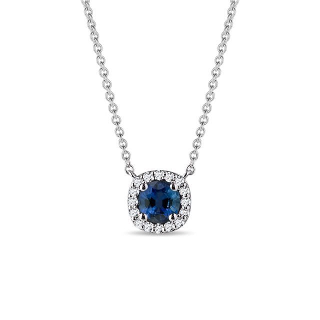 HALO STYLE PENDANT WITH SAPPHIRE AND DIAMONDS - SAPPHIRE NECKLACES - NECKLACES