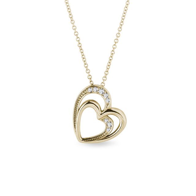 Diamond double heart necklace in gold