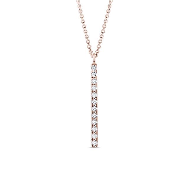Collier avec barrette de diamants verticale en or rose