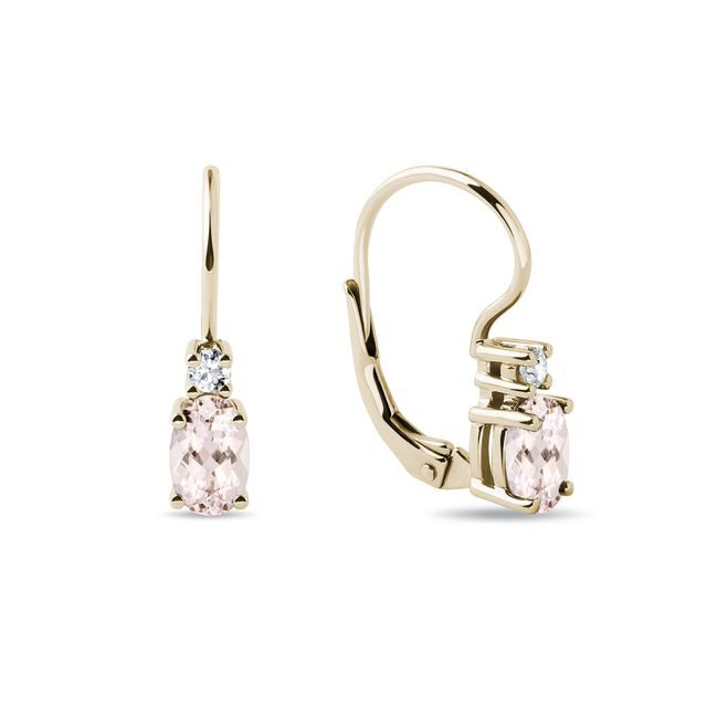 BOUCLES D'OREILLES EN OR, MORGANITES ET DIAMANTS - BOUCLES D'OREILLES EN MORGANITE - BOUCLES D'OREILLES