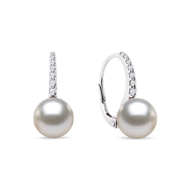 WHITE GOLD DIAMOND EARRINGS WITH AKOYA PEARLS - PEARL EARRINGS - PEARL JEWELRY