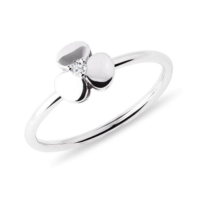 BAGUE EN OR BLANC AVEC TRÈFLE ET DIAMANT - BAGUES EN DIAMANT - BAGUES