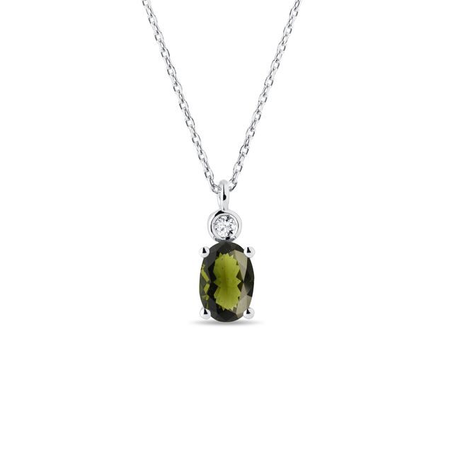 HALSKETTE MIT DIAMANTEN IN 14 KT WEISSGOLD - KETTEN MIT MOLDAVIT - KETTEN