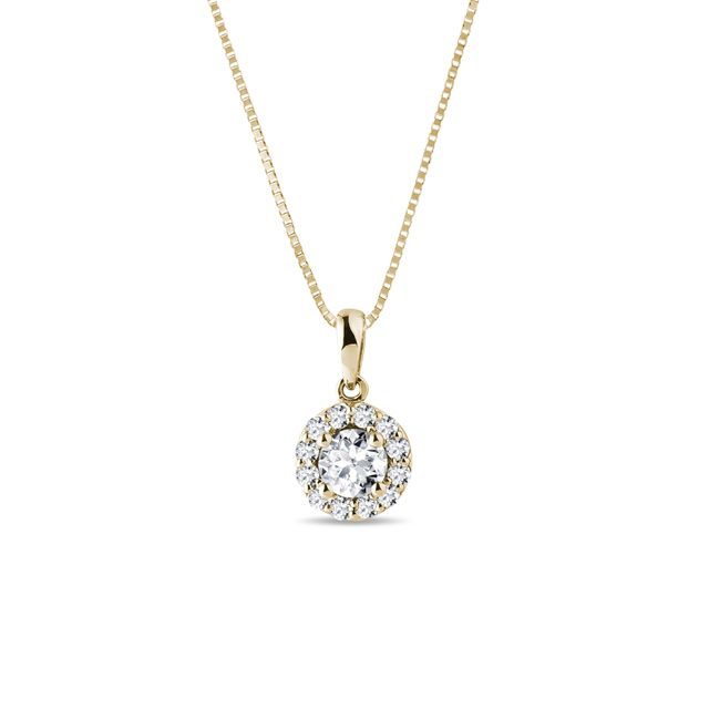 Diamond Halo Necklace in Yellow Gold | KLENOTA