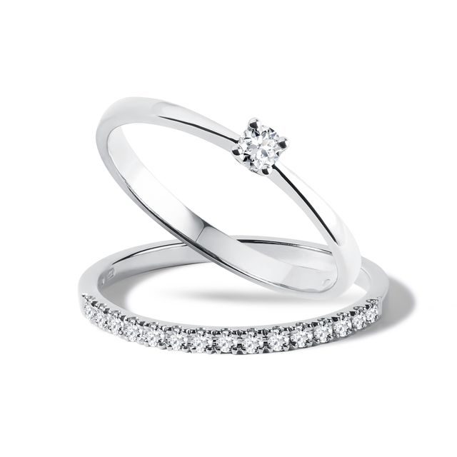 SET SVATEBNÍCH PRSTENŮ S DIAMANTY V BÍLÉM ZLATĚ - SADY SNUBNÍCH A ZÁSNUBNÍCH PRSTENŮ - ZÁSNUBNÍ PRSTENY