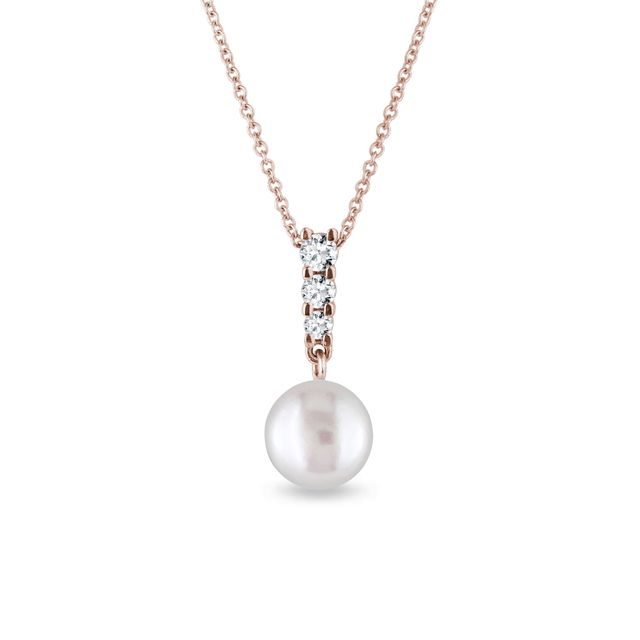 ROSE GOLD PENDANT WITH PEARL AND 3 BRILLIANTS - PEARL PENDANTS - PEARL JEWELRY