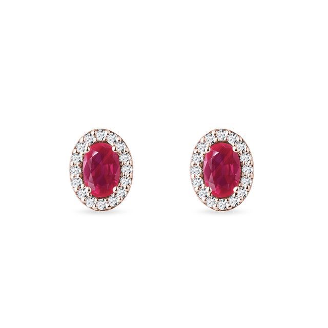 BOUCLES D'OREILLES EN OR ROSE AVEC RUBIS ET BRILLANTS - BOUCLES D'OREILLES EN RUBIS - BOUCLES D'OREILLES