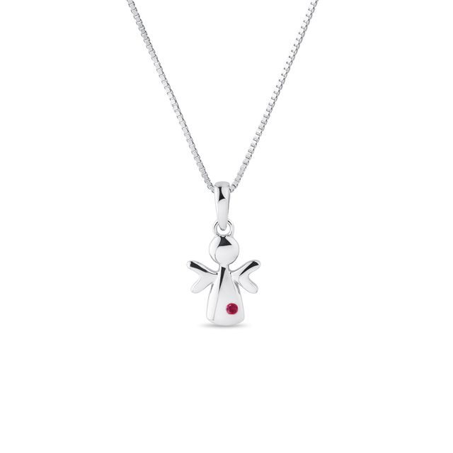 COLLIER PENDENTIF ANGE EN OR BLANC ET RUBIS - COLLIERS POUR ENFANTS - COLLIERS