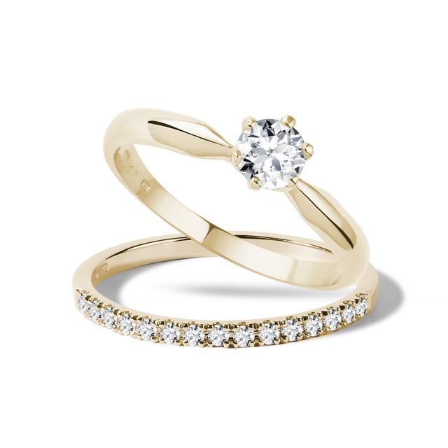 DIAMOND ENGAGEMENT RING SET IN YELLOW GOLD - ENGAGEMENT AND WEDDING MATCHING SETS - ENGAGEMENT RINGS