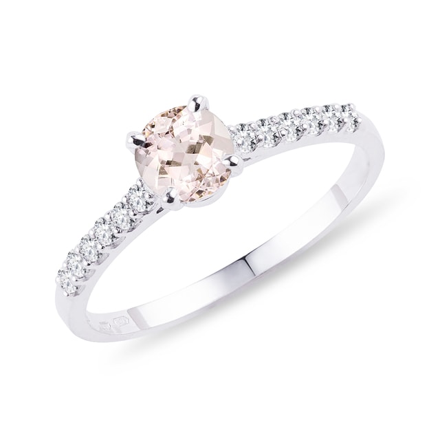 Morganite and diamond band engagement ring in white gold