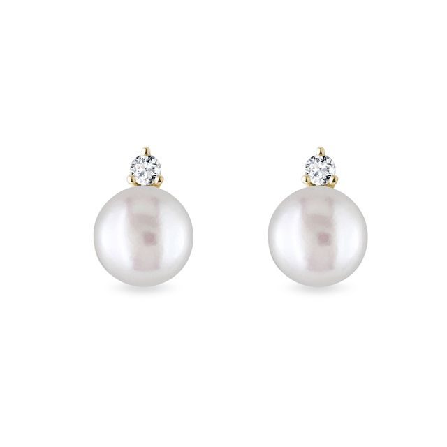 PEARL AND DIAMOND STUD EARRINGS IN GOLD - PEARL EARRINGS - PEARL JEWELRY