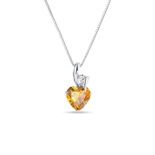 HEART-SHAPED CITRINE AND DIAMOND NECKLACE IN WHITE GOLD - CITRINE NECKLACES - NECKLACES