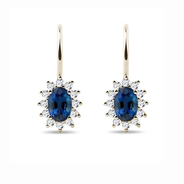 BOUCLES D'OREILLES HALO EN OR AVEC SAPHIRS ET DIAMANTS - BOUCLES D'OREILLES EN SAPHIR - BOUCLES D'OREILLES