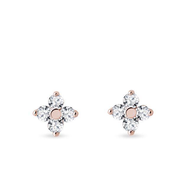 ROSÉGOLDENE VIERBLÄTTRIGE KLEEBLATTOHRRINGE MIT DIAMANTEN - OHRRINGE DIAMANT - OHRRINGE