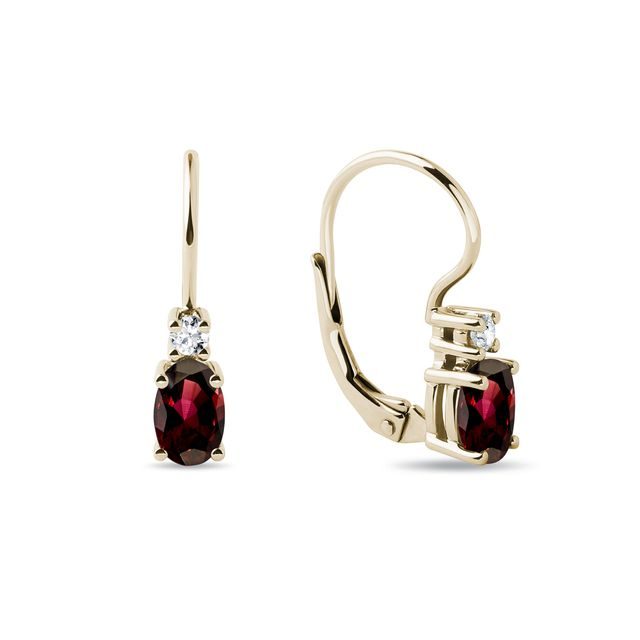 GARNET AND DIAMOND GOLD DROP EARRINGS - GARNET EARRINGS - EARRINGS