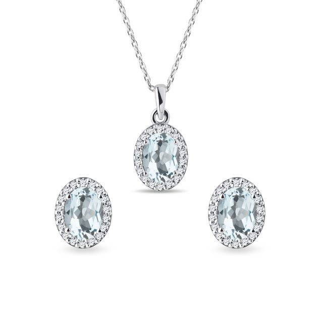 AQUAMARIN-HALOGENSCHMUCK IN WEISSGOLD - SCHMUCK SETS EDELSTEINE - SCHMUCK