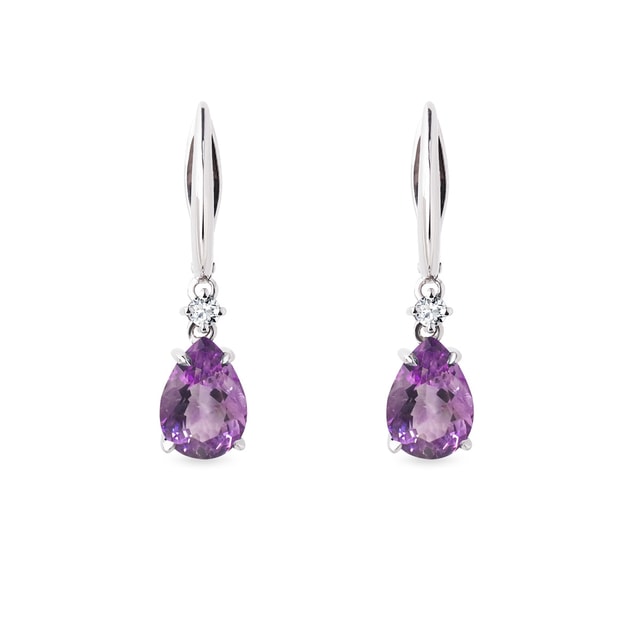 White Gold Earrings with Amethysts and Diamonds
