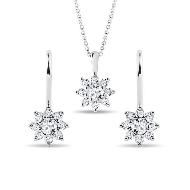 WHITE GOLD DIAMOND EARRING AND NECKLACE SET - DIAMOND SETS - FINE JEWELRY