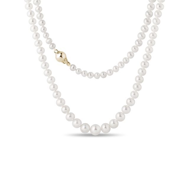 GRADUATED PEARL NECKLACE WITH YELLOW GOLD CLASP - PEARL NECKLACES - PEARL JEWELRY