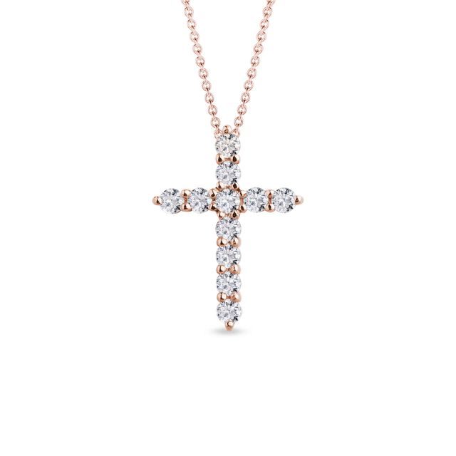Kříž z růžového zlata s diamanty