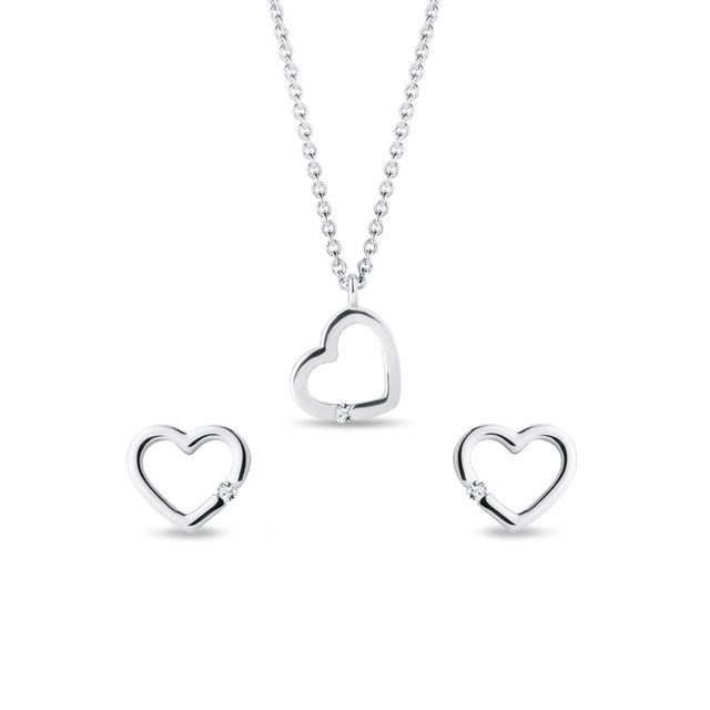 DIAMOND WHITE GOLD HEART JEWELRY SET - DIAMOND SETS - FINE JEWELRY