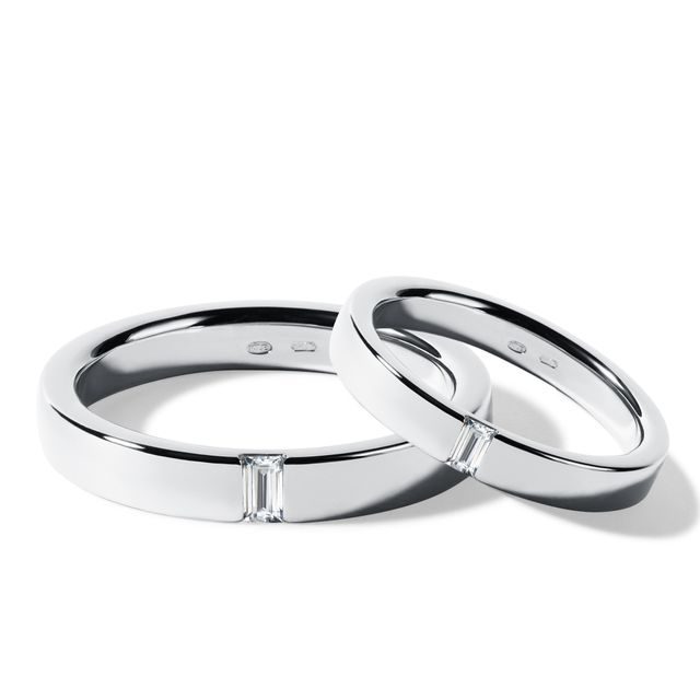 HOCHZEITSSET MIT DIAMANTEN IM BAGUETTESCHLIFF IN WEISSGOLD - WEISSGOLDENE TRAURINGE IM SET - TRAURINGE
