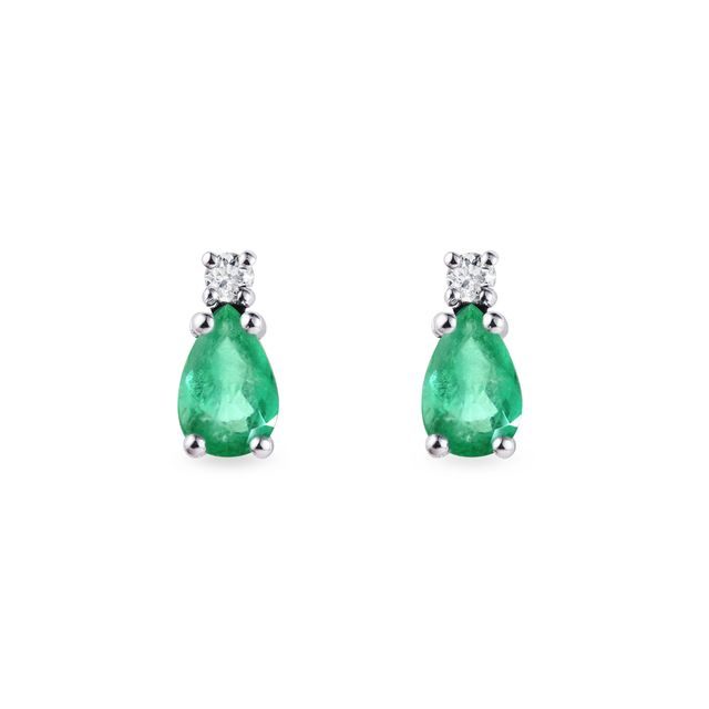 EMERALD AND DIAMOND 14 CT WHITE GOLD EARRINGS - EMERALD EARRINGS - EARRINGS