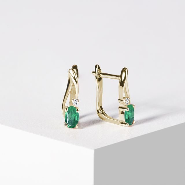 Zlaté smaragdové náušnice s diamanty | KLENOTA