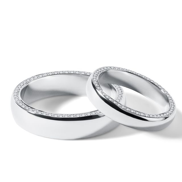 ENSEMBLE D'ALLIANCES EN OR BLANC AVEC DIAMANTS LATÉRAUX - ENSEMBLES D’ALLIANCES EN OR BLANC - ALLIANCES DE MARIAGE