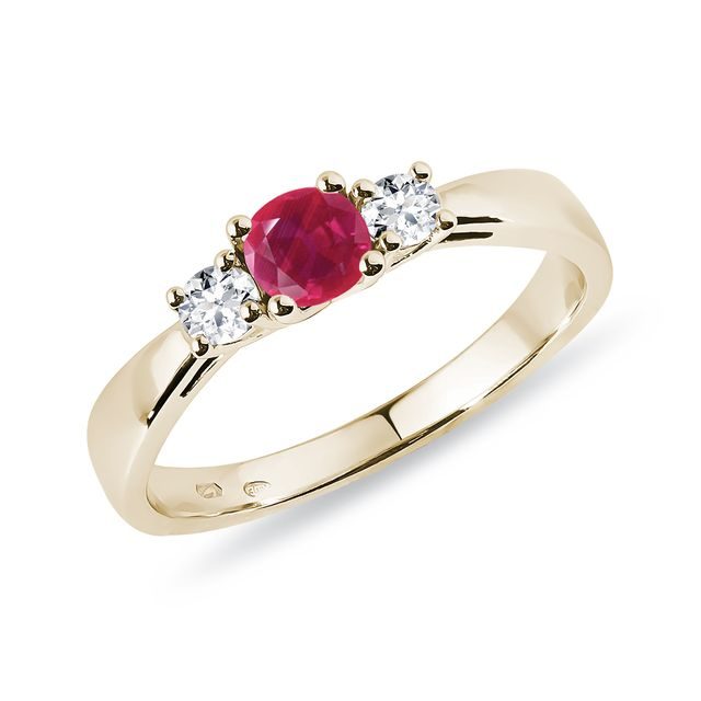 RUBY RING WITH DIAMONDS IN YELLOW GOLD - RUBY RINGS - RINGS