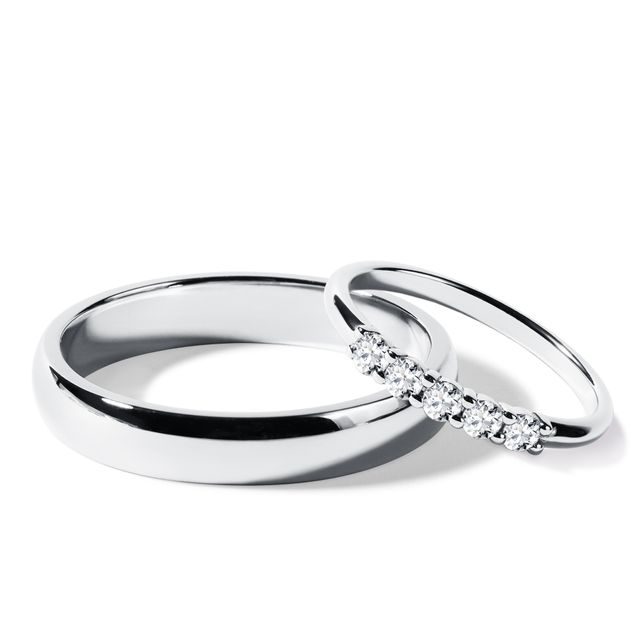 HIS AND HERS WHITE GOLD WEDDING RING SET WITH DIAMONDS - WHITE GOLD WEDDING SETS - WEDDING RINGS