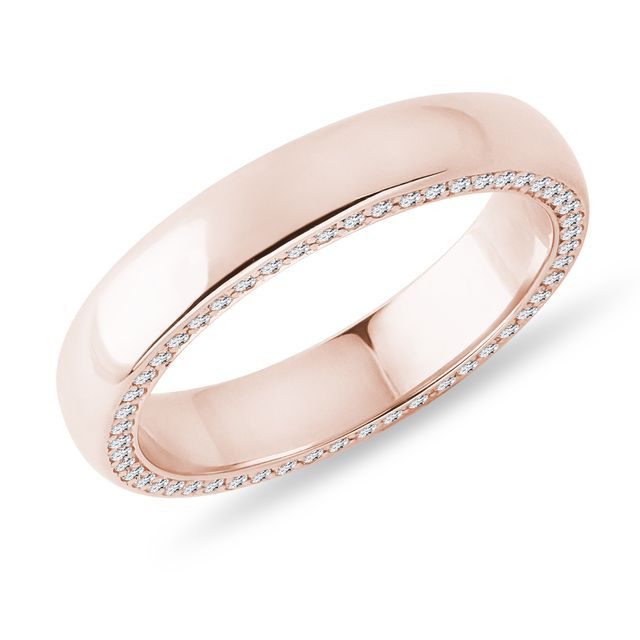 MEN'S ROSE GOLD BAND WITH A DIAMOND SIDE CHANNEL - RINGS FOR HIM - WEDDING RINGS