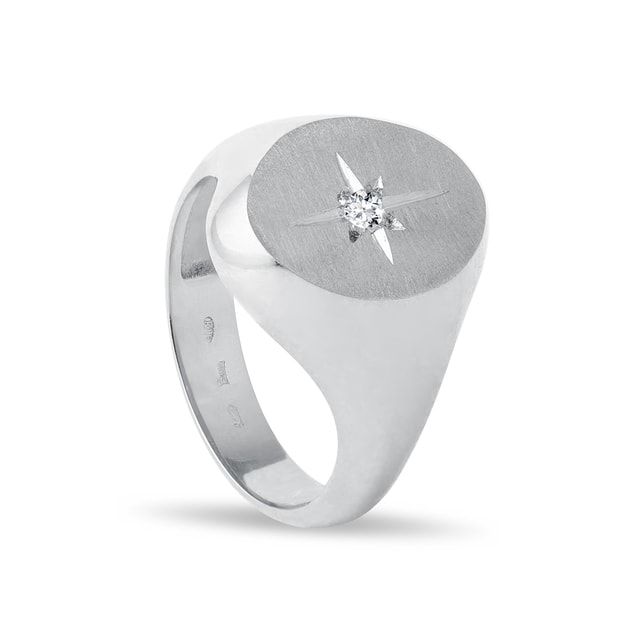 WHITE GOLD SIGNET RING WITH DIAMOND - DIAMOND RINGS - RINGS