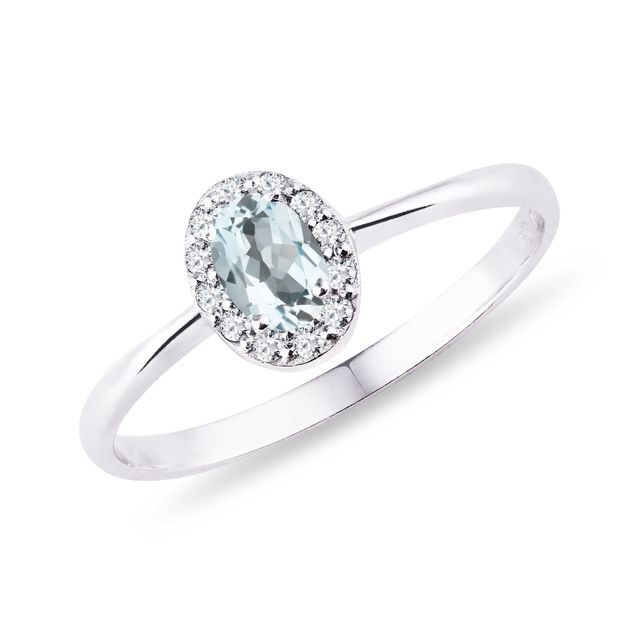 OVAL AQUAMARINE AND DIAMOND WHITE GOLD HALO RING - AQUAMARINE RINGS - RINGS