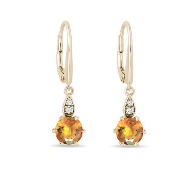 Citrine and Diamond Gold Dangle Earrings